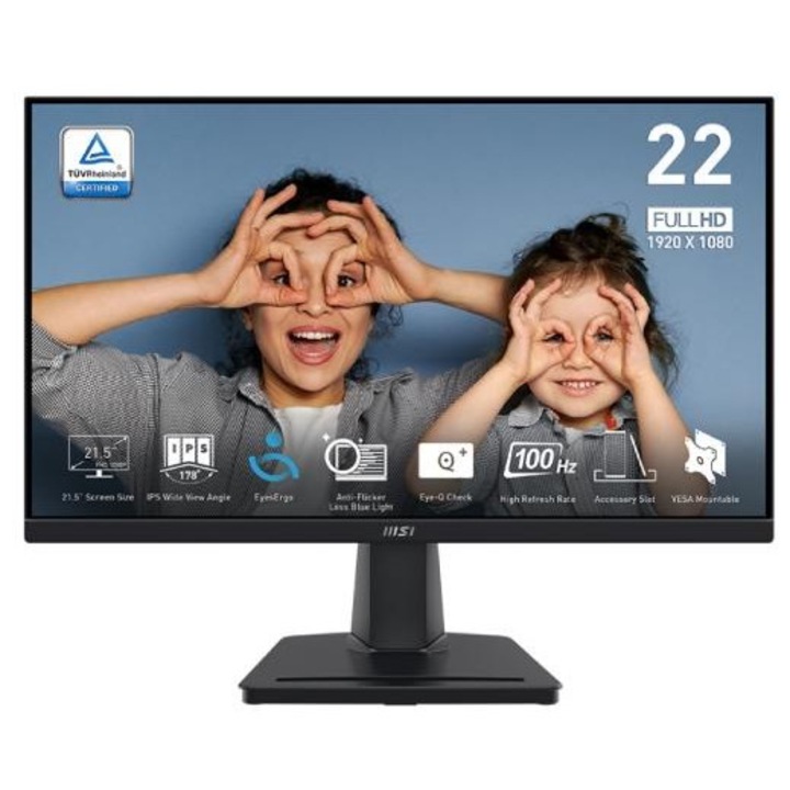 Monitor IPS LED MSI PRO 21,5" MP225, Full HD 1920 x 1080, VGA, HDMI, 100 Hz, 1 ms fekete