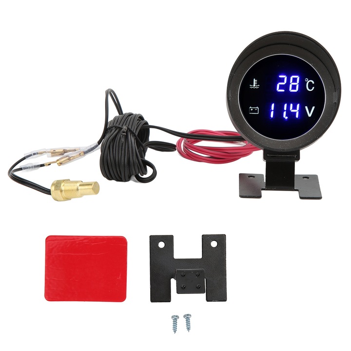 Cozevdnt mérőeszköz, kerek digitális hőmérő, LED feszültségmérő, kék fény, 9V-36V