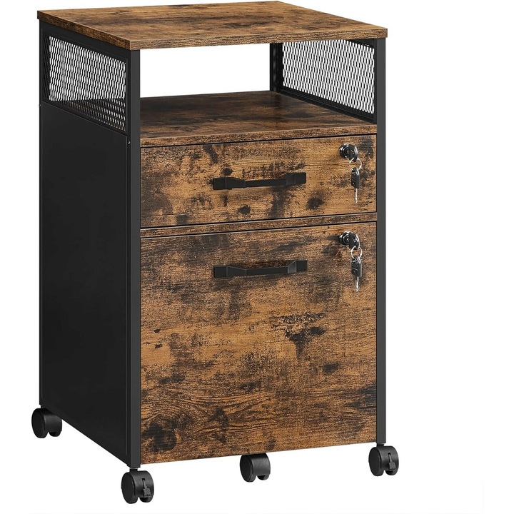 Dulap mobil de birou Vasagle, 44x42x69 cm, PAL/otel, maro