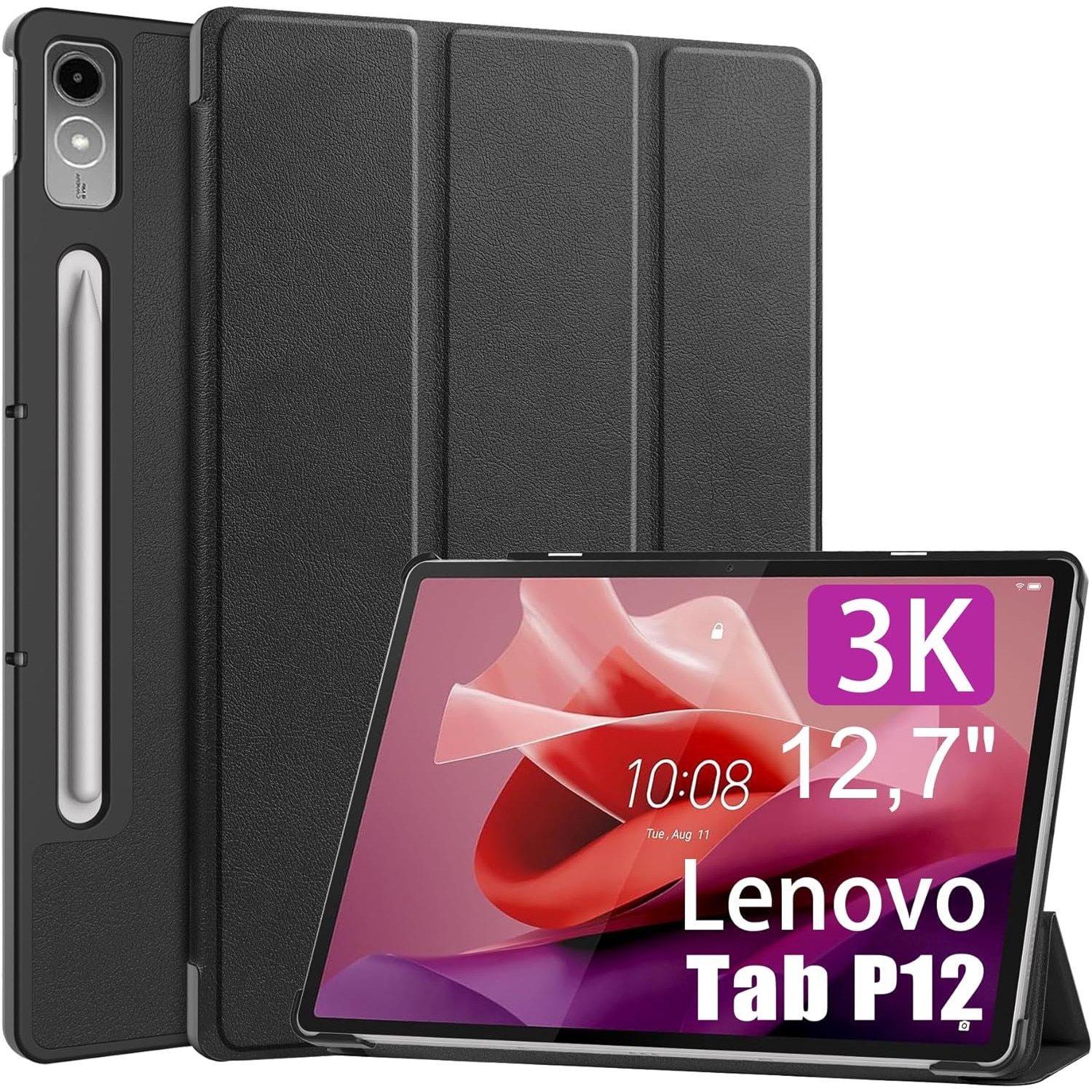 Husa pentru tableta Lenovo Tab P12 (TB370FU) 12.7 inch, 2023, cu functie sleep/wake-up, ultralight de tip stand, Sigloo, model Black