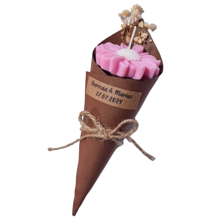 Marturie elegante Botez baiat, fetita, buchetel lumanare margareta si flori uscate si eticheta