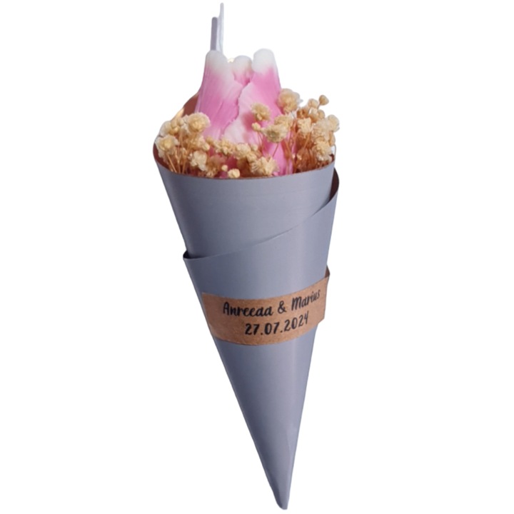 Marturie Botez baiat, fetita, buchetel lumanare trandafir, flori uscate si eticheta