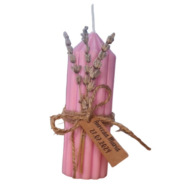 Marturie de Botez fetita, eleganta. lumanare cu flori uscate naturale si eticheta