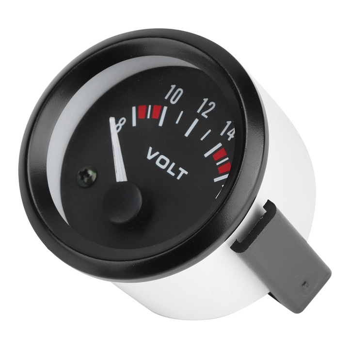 Voltmeter auto 12V Bizaical 52mm, interval 8-16V, negru