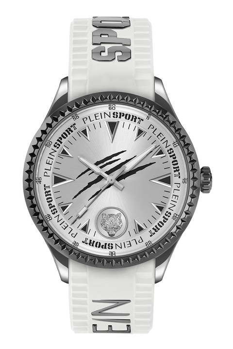 Plein Sport, Ceas cu o curea de silicon, Alb, Argintiu inchis