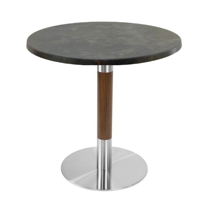 Masa bistro rotunda Raki Metalic Oxid, D60xh74cm, interior/exterior, blat werzalit si picior metalic cu baza rotunda argintiu cu accente aspect lemn