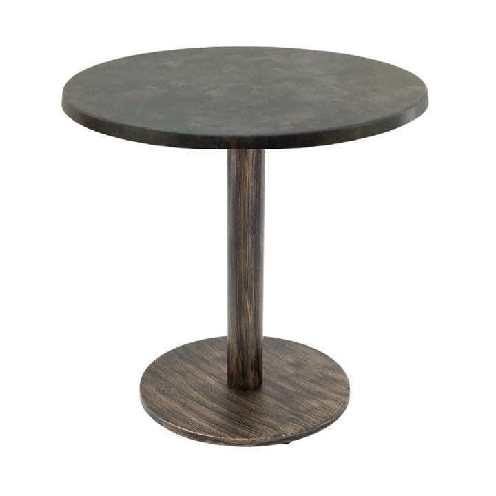 Masa bistro rotunda Raki Metalic Oxid, D60xh74cm, interior/exterior, blat werzalit si picior metalic cu baza rotunda aspect vintage bronz antichizat