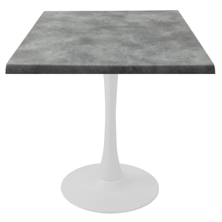 Masa patrata restaurant Raki Copperfield, 80x80xh74cm, interior/exterior, blat werzalit si picior central metalic alb cu baza rotunda 50cm