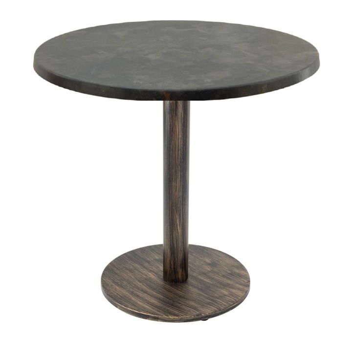 Masa cafenea rotunda Raki Metalic Oxid, D70xh74cm, interior/exterior, blat werzalit si picior metalic cu baza rotunda aspect vintage bronz antichizat