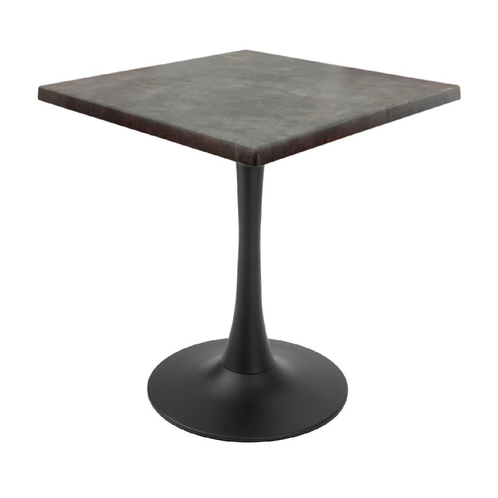 Masa patrata pentru restaurant/cafenea/bistro Raki Metalic Oxid, 70x70xh74cm, blat werzalit si picior central metalic negru cu baza rotunda 50cm