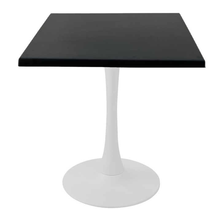 Masa restaurant/cafenea patrata Raki Black, 70x70xh74cm, blat werzalit si picior central metalic alb cu baza rotunda 50cm