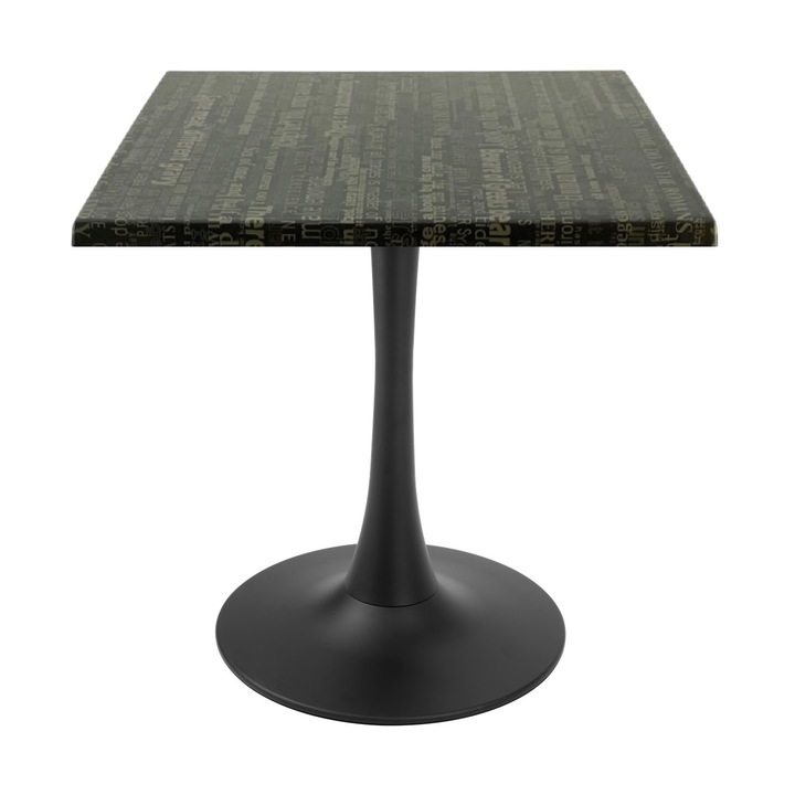 Masa restaurant/cafenea patrata Raki Graphite Night, 70x70xh74cm, blat werzalit si picior central metalic negru cu baza rotunda 50cm