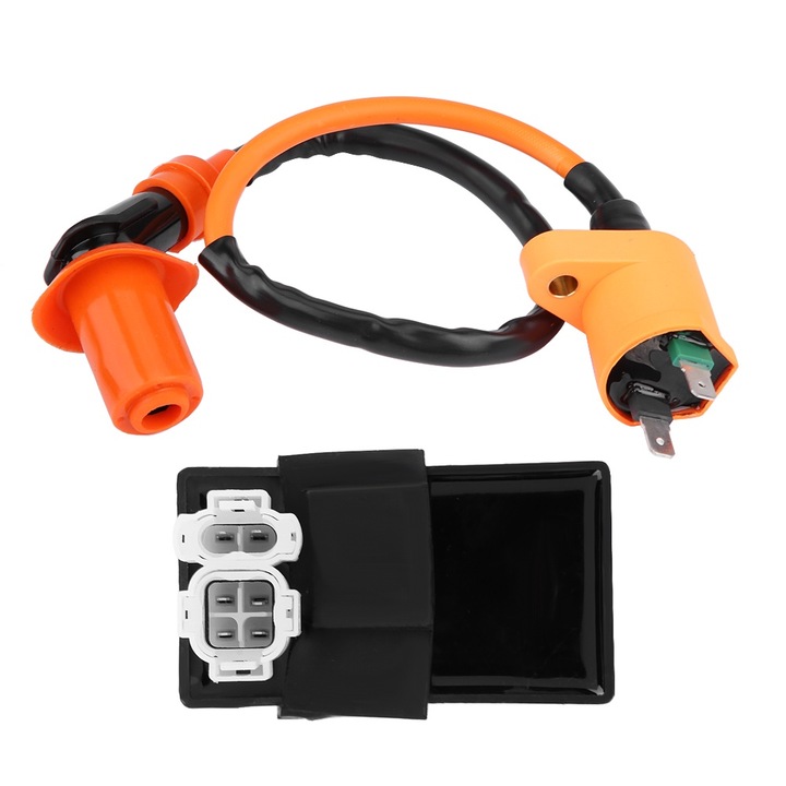 Kit bobina de aprindere + CDI, 125cc-150cc, portocalie si neagra, pentru scutere GY6