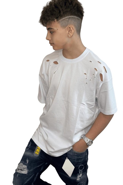 Унисекс тениска, повредена визия, бяла, M