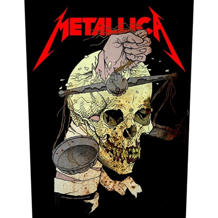 Patch METALLICA HARVESTER OF SORROW, Forma conica, de prins pe spate la geaca, vesta, tricou Dimensiune: latime partea de sus 30cm, latime in partea de jos 26 cm, inaltimea de 36cm