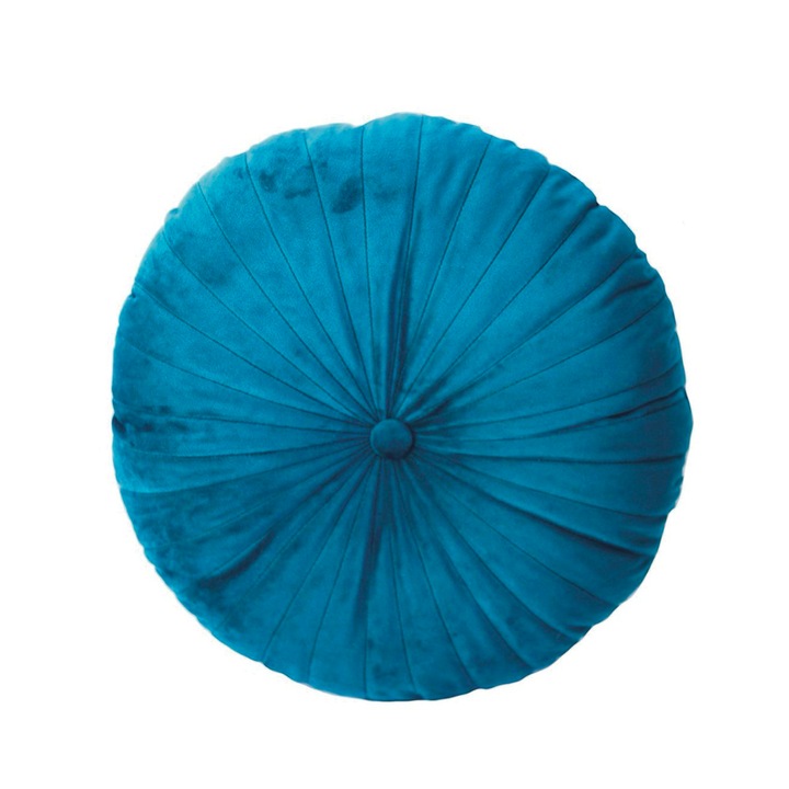 Кръгла декоративна възглавница пуфет от тъмно зелено кадифе, диаметър 45 см