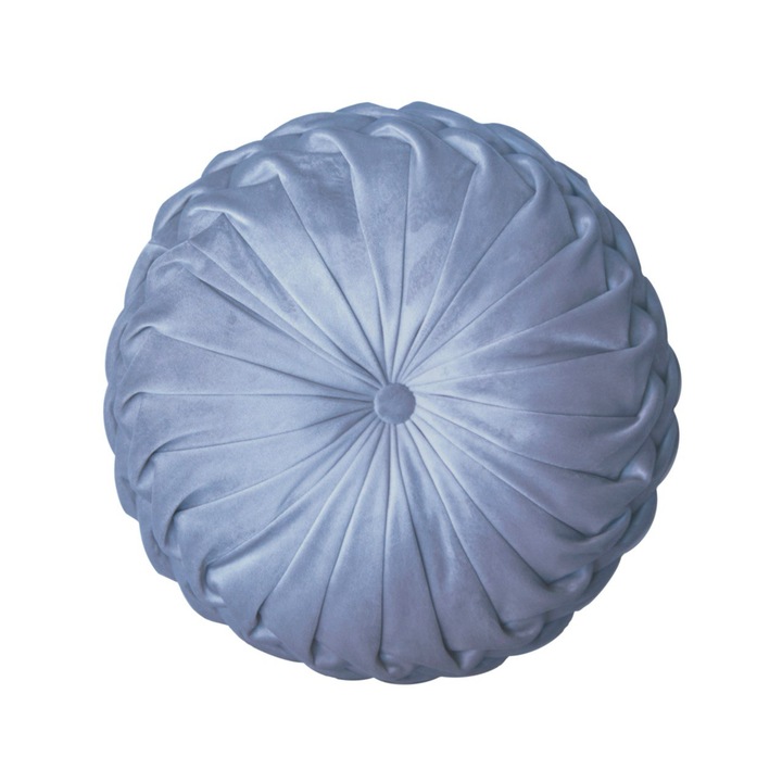 Кръгла декоративна възглавница тип пуфет от сребристо сиво кадифе, ръчно шита, 38 см диаметър
