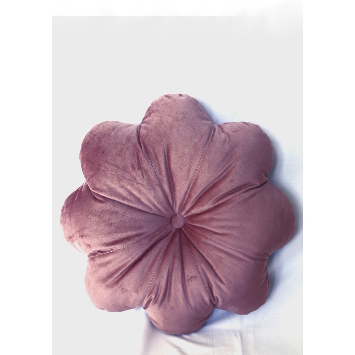 Pink Velvet Puff Flower dekoratív párna, 45 cm átmérőjű