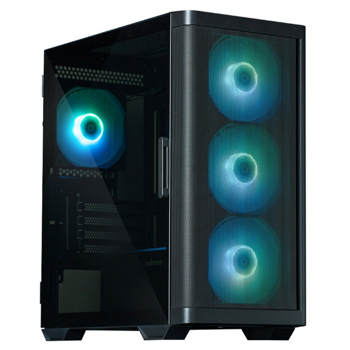 Кутия Zalman "M4", мини кула, игри, без източник на захранване, поддържа 8xfan, 6xfan включени, PSU кожух, USB 3.1 gen1 x 2, USB 2.0 x 1, аудио+микрофон, черен