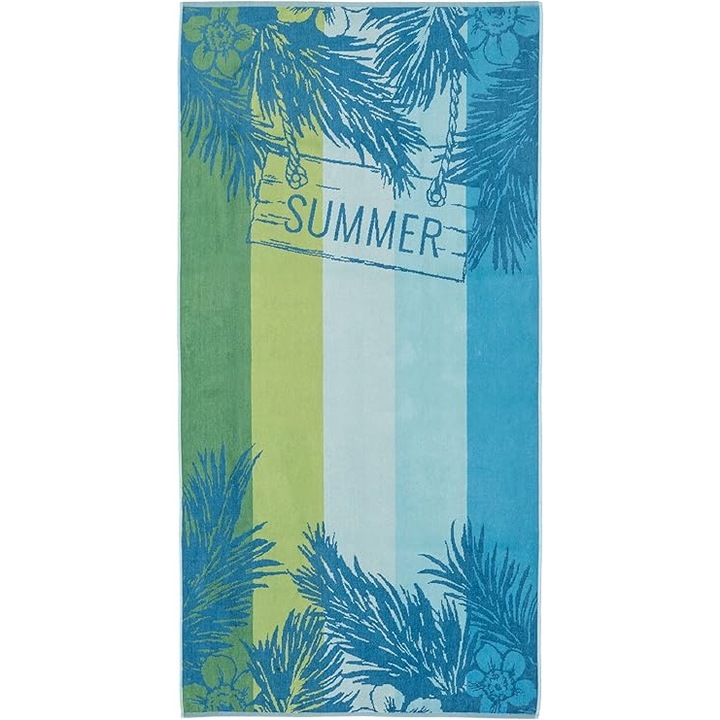 Плажна кърпа, памучен хавлиен/велур, Summer Blue, 610g, 90 x 180 cm