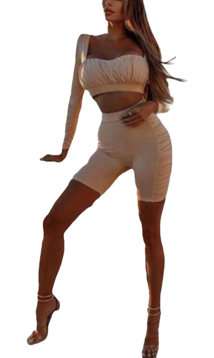 Compleu casual colanti cu bustiera, culoare bej, marime S Bej