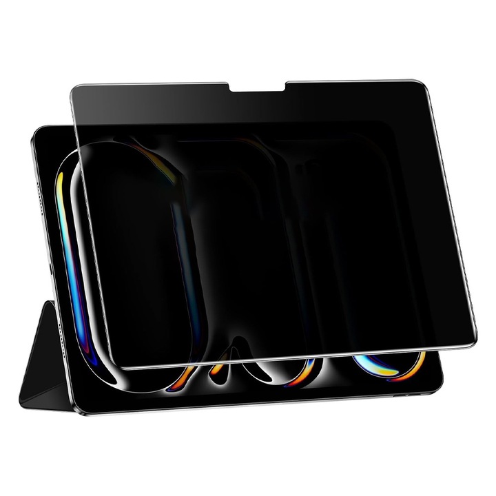 PRIVACY Tablet védőfólia Apple iPad Pro 13 (2024) készülékhez, Optim Solution, Szigorúan titkos, görgető kémvédelem biztonságos üveg, fejlett érintésérzékenység, Ultra Optim védelmi technológia, tesztelt üveg, egyszerű telepítés, fekete