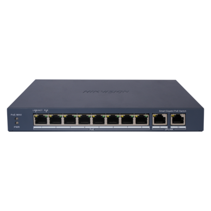Kapcsoló 8 Gigabit PoE port, 2 Gigabit port, Smart Management - HIKVISION DS-3E1510P-EI
