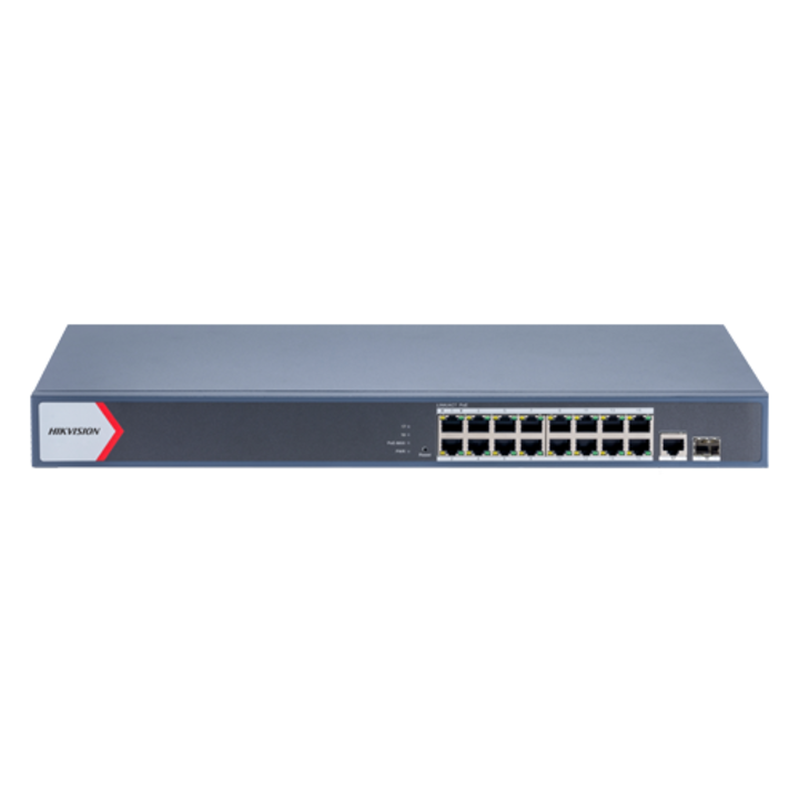 Switch 16 porturi PoE Gigabit, 1 porturi RJ45 Gigabit, 1 port SFP Gigabit, Smart Management - HIKVISION DS-3E1518P-EI