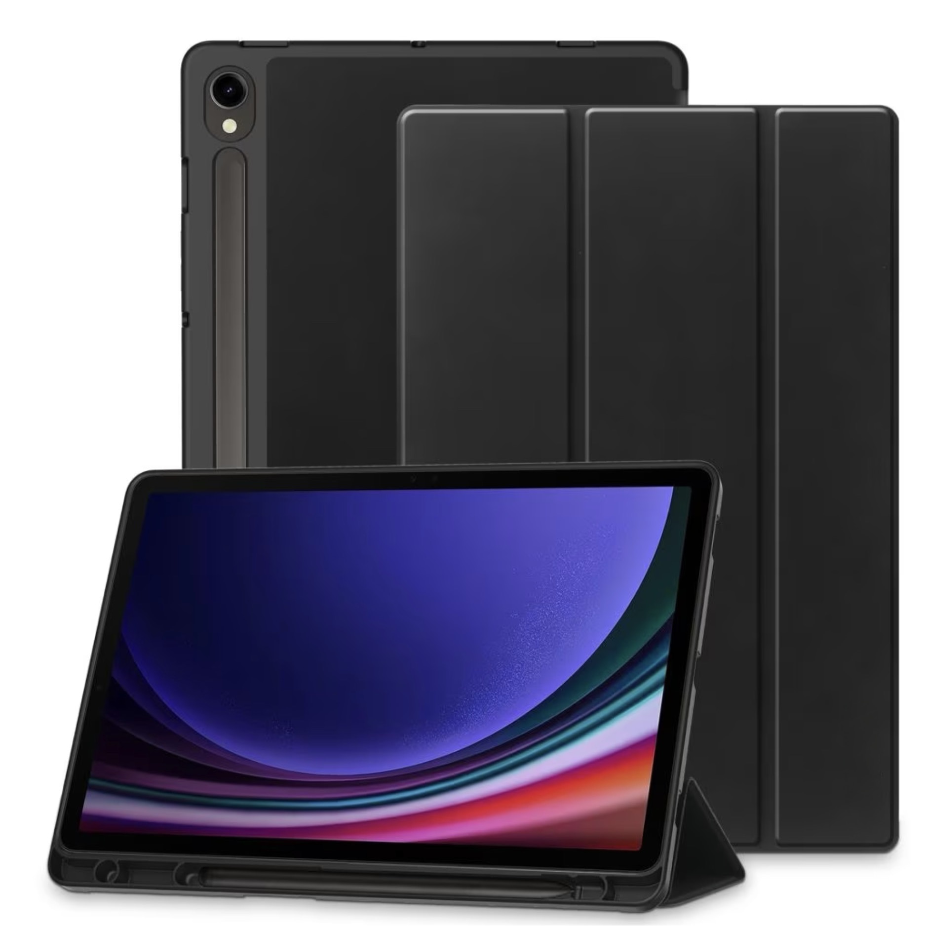 Husa protectie tableta, Cu suport Pen, Compatibila cu Samsung Galaxy Tab S7/ Tab S8, Cu suport 2 Unghiuri si functie Sleep/Wake, Negru