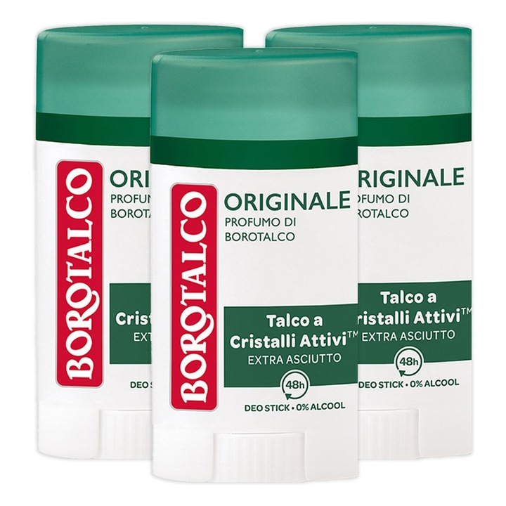 Pachet 3 x Deodorant Stick Borotalco Originale, Parfumo Di Borotalco, 40 ml