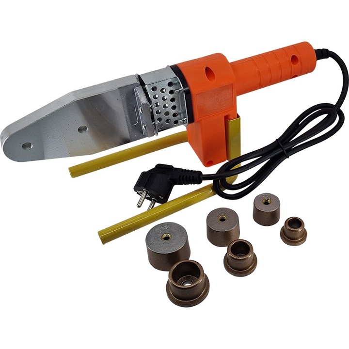 Комплект за запояване на PPR тръби, 800 W, 220 V, 270°C автоматичен термостат, 3 тефлонови заваръчни гнезда 20 / 25 / 32 mm