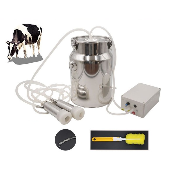 Elektromos fejőgép, tehenekhez, 10 literes, tölthető és dugaszolható, hordozható, pulzáló, bionikus masszázs, automatikus leállás, amikor a tej megtelik, tisztítókefével, rozsdamentes acélból