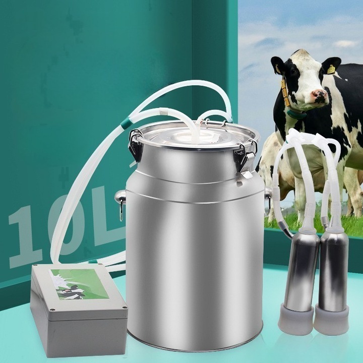 Mulgator electric, otel inoxidabil, pentru vaci, maini libere, 10 litri, reincarcabil, design suspendat, masaj bionic