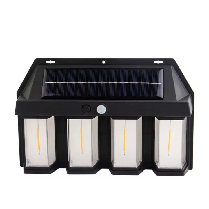 Lampa solara cu 4 LED-uri, 1.5W x 4, cu senzor de miscare, 600LM, acumulator 1600mAh, negru