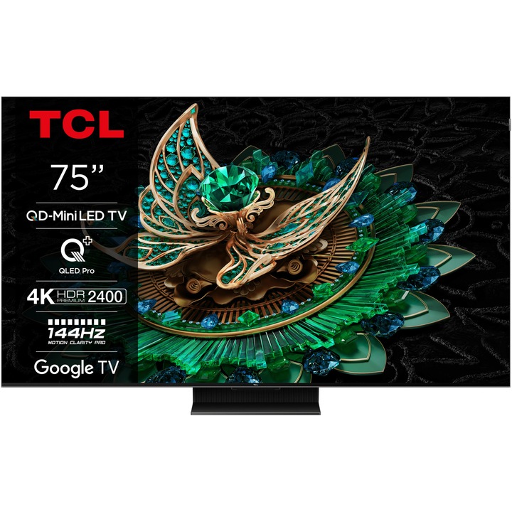 Televizor TCL MiniLed 75C765, 189 cm, Smart Google TV, 4K Ultra HD, 100Hz, Clasa F (Model 2024)