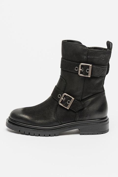 Tamaris, Cizme biker de piele, Negru