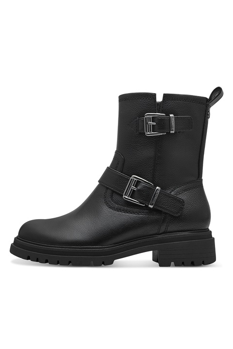 Tamaris, Cizme biker de piele, Negru, 36