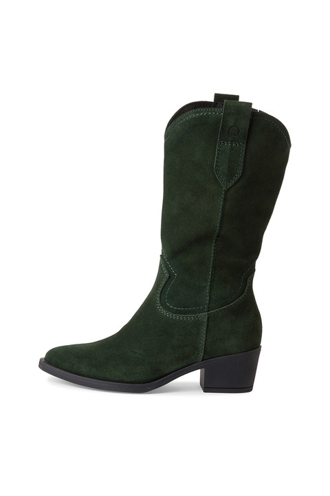 Tamaris, Cizme medii cowboy din piele cu varf ascutit, Verde