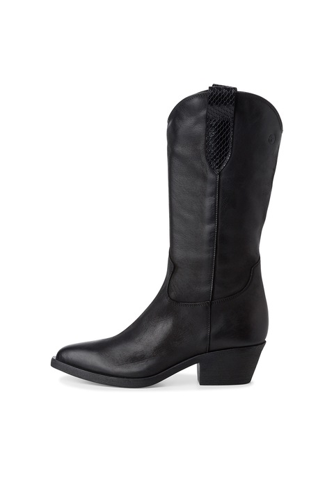 Tamaris, Cizme de piele cu varf ascutit, Negru, 40