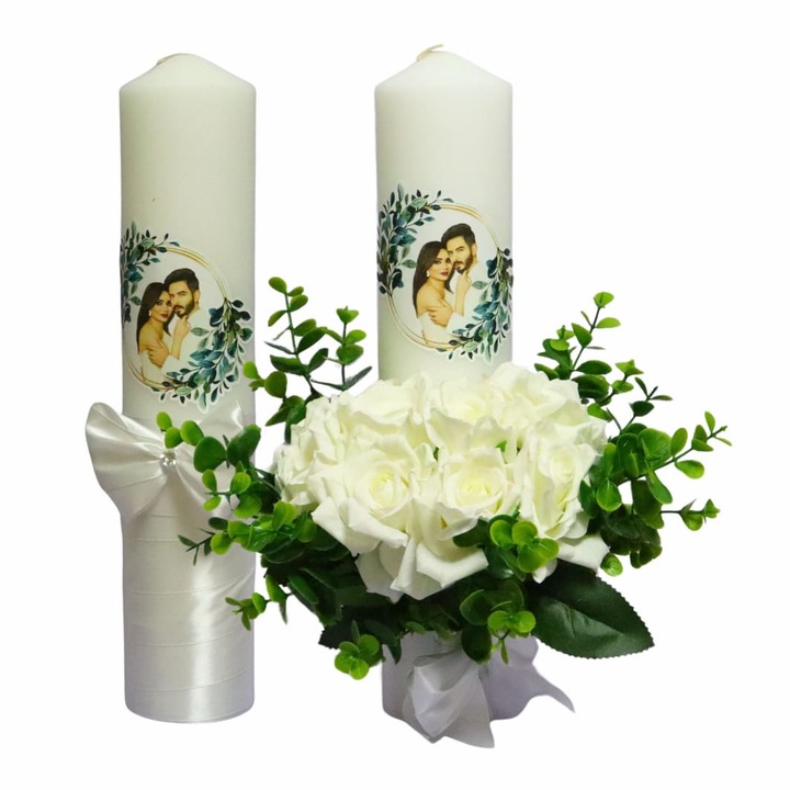 Set Lumanari Nunta, Mire Mireasa, 2 Bucati, Alb, 35 cm, LN023