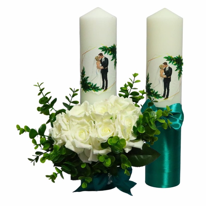Set Lumanari Nunta, Mire Mireasa, 2 Bucati, Verde, 35 cm, LN015