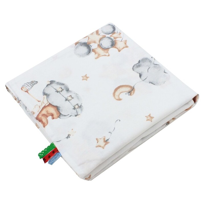 Paturica flanel bumbac, Urs cu baloane, multicolor, 75 x 100 cm