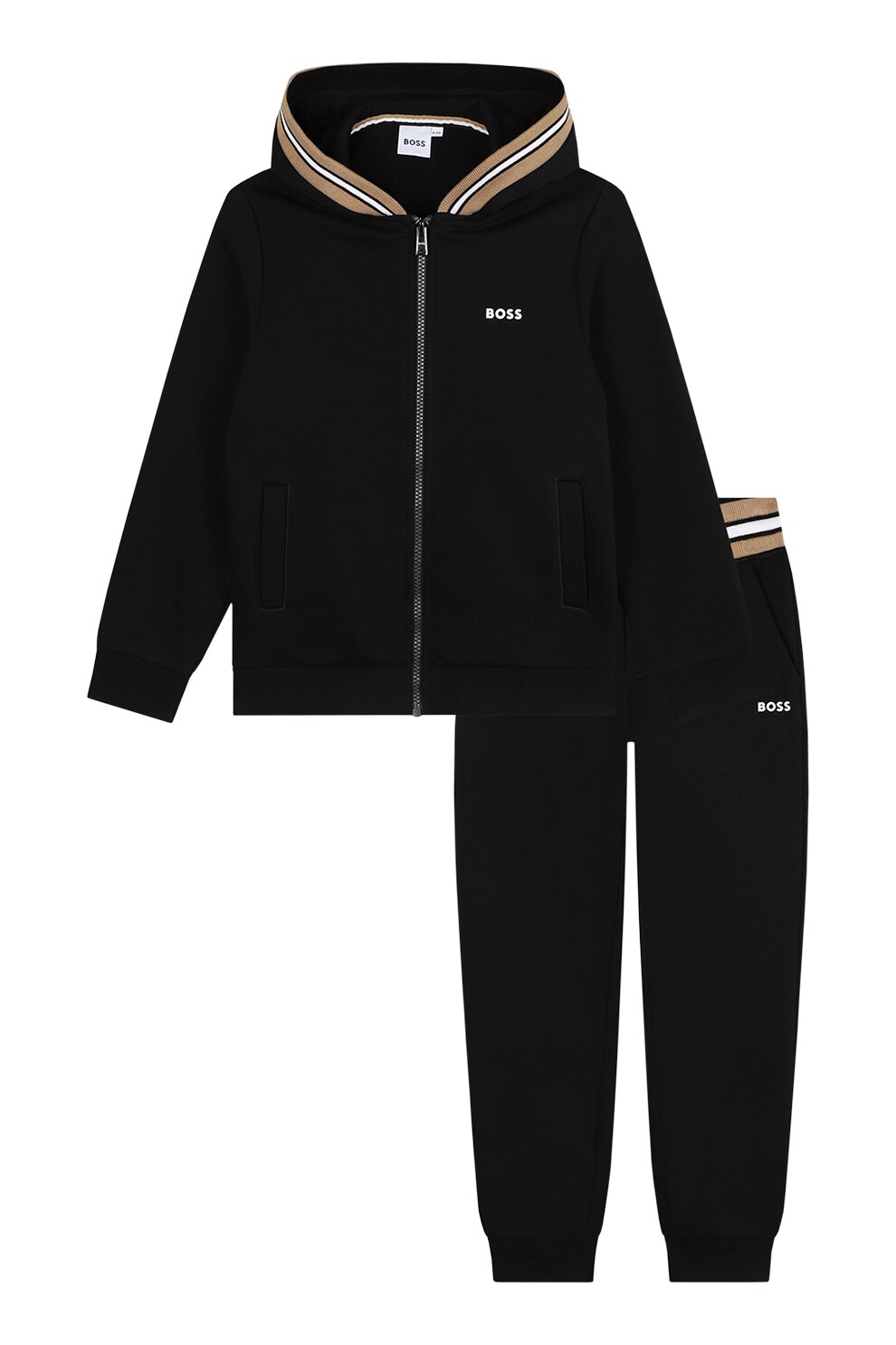 BOSS Kidswear, Trening din amestec de bumbac, Negru, Camel, 126 CM