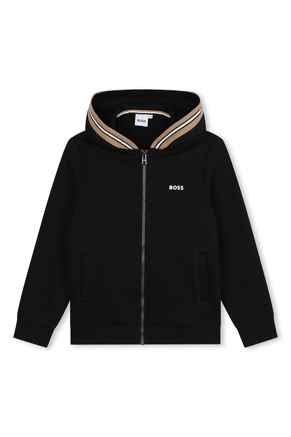 BOSS Kidswear, Trening din amestec de bumbac, Negru, Camel, 126 CM