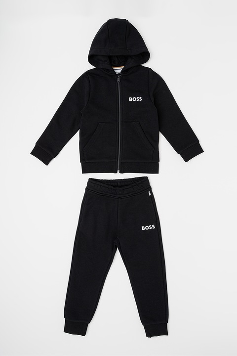 BOSS Kidswear, Trening cu gluga si fermoar, Negru