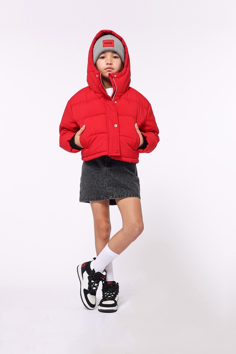 HUGO, Fusta de denim cu animal print, Negru/Negru stins