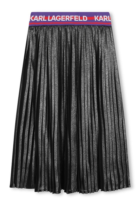 KARL LAGERFELD KIDS, Плисирана пола с лого на талията, Тъмносребрист