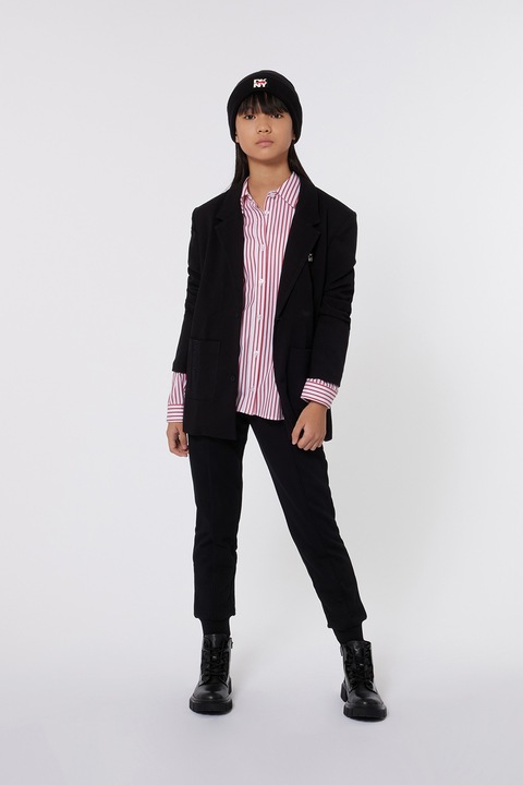 DKNY, Camasa cu model in dungi si maneci cazute, Alb/Roz
