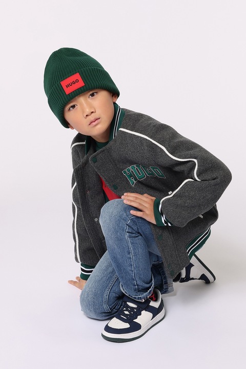 HUGO, Logómintás pamutpóló, Piros/Sötétzöld