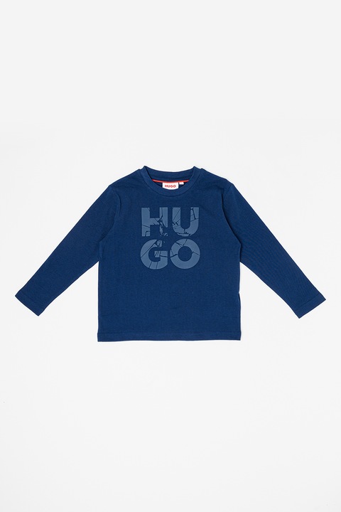 HUGO, Bluza cu decolteu la baza gatului si imprimeu logo, Albastru inchis, 174 CM